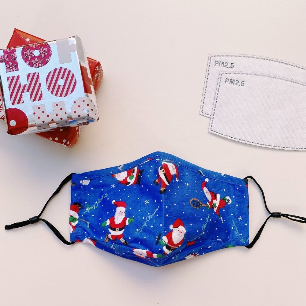 royal blue santa xmas face mask + 2 filters